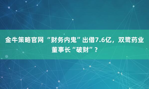 金牛策略官网 “财务内鬼”出借7.6亿，双鹭药业董事长“破财”？